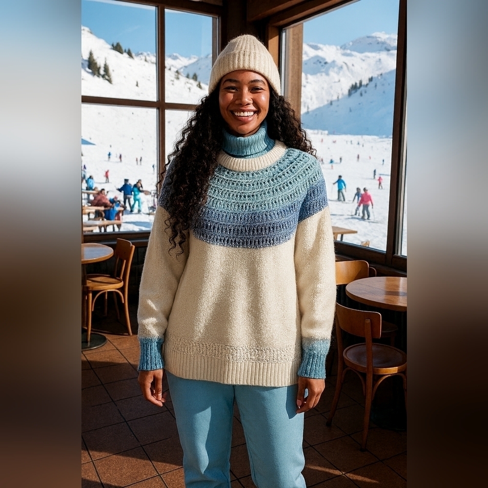 Fair Isle Nordic Crew Sweater Large Blue Ombre Knit Wool New